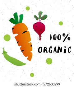 100% organic. Handwritten lettering inscription. Concept  for restaurant menu backdrop,  smoothies  bar, eco market. 