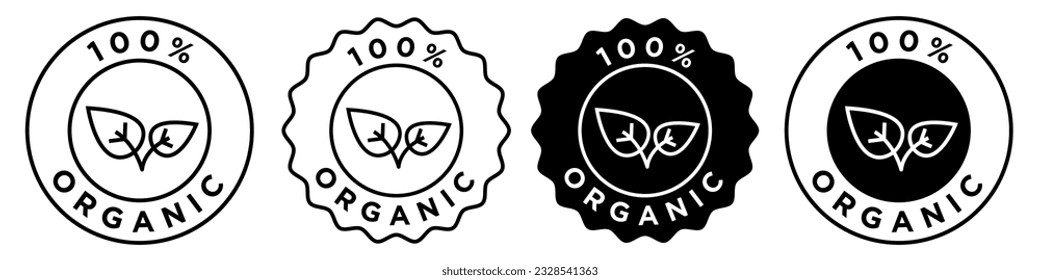 100% organic icon. All natural plant based ingredients sign symbol vector set collection for web app ui use in badge or emblem stamp style. Healthy diet food products for vegetarian round circle seal