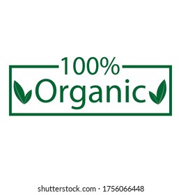 100% organic logo icon. Green organic logotype , vector illustration on white backgraund . Eco . 10 eps 