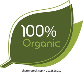 100% Organic Logo Icon Sign Symbol Green Eco-Friendly Natural Leaf Vegan Design Template Editable Nature Vegetarian Company 