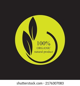 100% organic logo illustration design template on black background