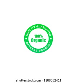 100% organic logo. Round stamp for natural product. Vector illustration in green style.