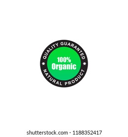 100% organic logo. Round stamp for natural product. Vector illustration in color style.