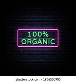 100 % organic neon sign vector