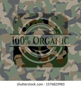 100% Organic on camouflage texture. Vector Illustration. Detailed.