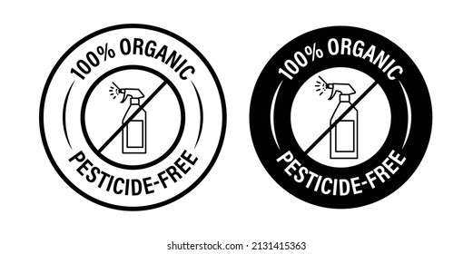 100% Organic, Pesticide Free Vector Icon Set, Blackin Color