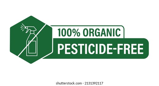 '100% organic, pesticide-free' vector icon. green in color. organic product abstract