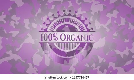 100% Organic pink on camouflage pattern. Vector Illustration. Detailed.