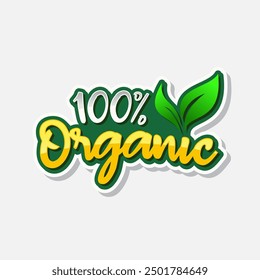 100% organic product food sticker label badge. Natural healthy Food Emblem. Organic food Badge.
