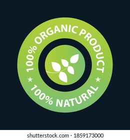 100% organic product, 100% natural stamp vector illustration, green color stamp