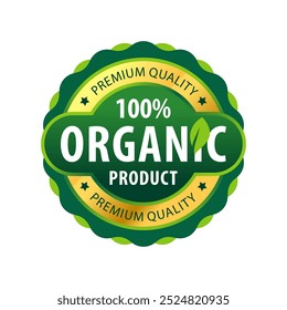 100% Bio-Produkt Premium-Luxus-Produkt grünen Kreis Ikone Design mit Schönheit Blatt Silhouette. Goldenes Bio-Label. Für Etikett, Logo, Siegel, Tag, Zeichen, Siegel, Symbol, Abzeichen, Aufkleber, Emblem. Vektorgrafik