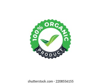 Marca de sello orgánico 100% con marca de verificación Símbolo de signo de logotipo de signo de signo de diseño Elemento de diseño. Herbal, Productos Naturales, Naturales, Ecología, Eco, Marea, Logotipo de hoja. Plantilla de ilustración de vector