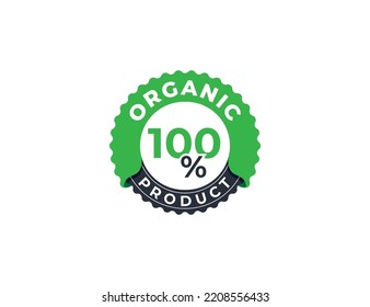 100% Organic Product Stamp Badge Logo Concept icon sign symbol Design Element. Herbal, Natural Products, Natural, Ecology, Eco, Leaf Logotype. Vector illustration template