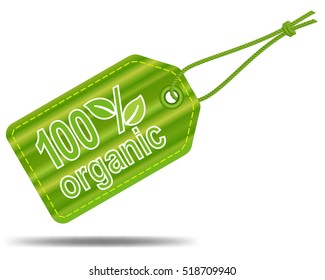 100% Organic product tag, gradient raw green label, vector design