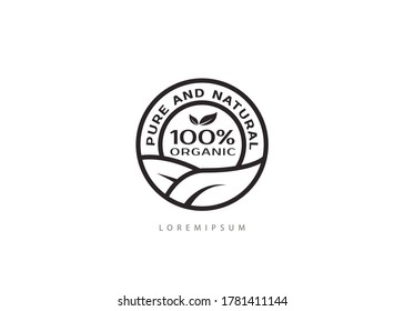 100% Organic Pure Natural Badge Label Seal Sticker logo design inspiration