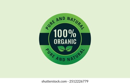 100% organic pure and natural organic label or badge.