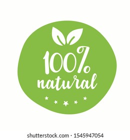 100 Organic. Round green iconnatural products, ingredients, environmentally friendly raw materials