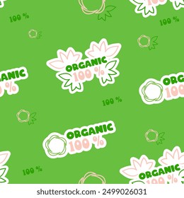 100 organic seamless illustration for wrapping package. Collection of healthy organic food for identity and packaging of natural, organic, premium quality products. Vector