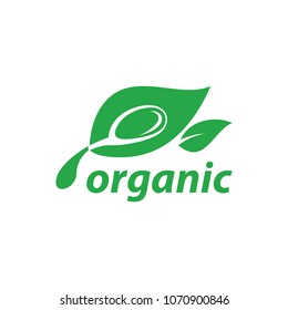 100% organic sign with green leaves. Vector