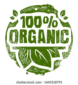 100% Organic Stamp. Vector Illustration.