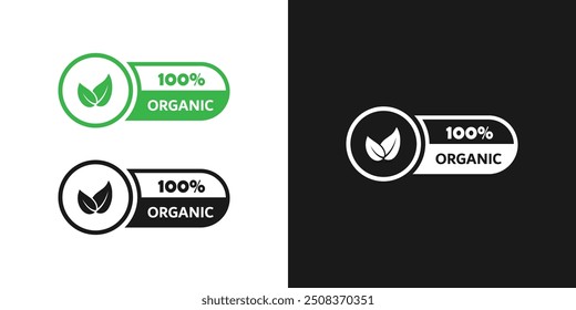 100% organic sticker for packaging design. Organic product label, sticker, symbol or stamp. Vector icon. Organic food with no additives