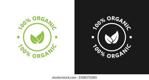 Etiqueta engomada 100% orgánica para el diseño del embalaje. Etiqueta orgánica del producto, etiqueta engomada, símbolo o sello. Icono de Vector. Alimentos orgánicos sin aditivos