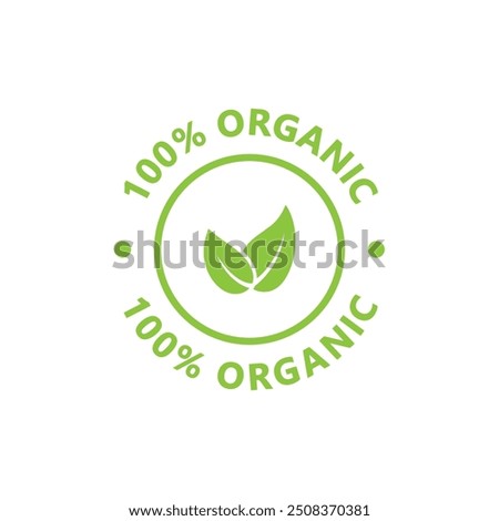100% organic sticker for packaging design. Organic product label, sticker, symbol or stamp. Vector icon. Organic food with no additives