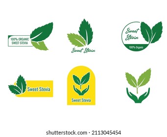 100% organic sweet stevia leaf icon set vector  