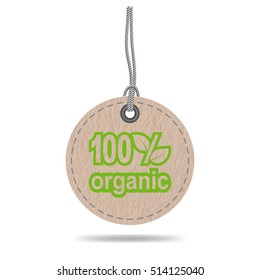 100% Organic tag with string, paper label, vector design
