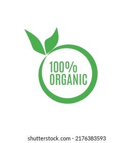 100 % organic vector logo or badge template. One white background