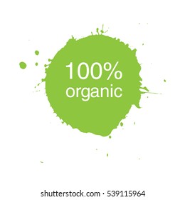 100% organic vector logo design.
Abstract ink splash. 
Hand drawn vector illustration.