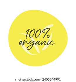 100% Símbolo vectorial orgánico aislado. Signo de ilustración para comida, producto, etiqueta, comida saludable, estilo de vida, elemento de diseño