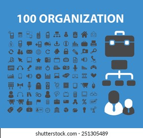 100 organization, human resources, management, teamwork isolated design flat icons, signs, illustrations vector set on background