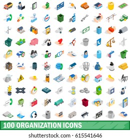 100 organization icons set in isometric 3d style for any design vector illustration