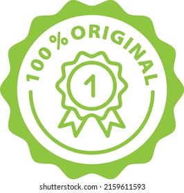 100% original green stamp outline badge icon label isolated vector on transparent background