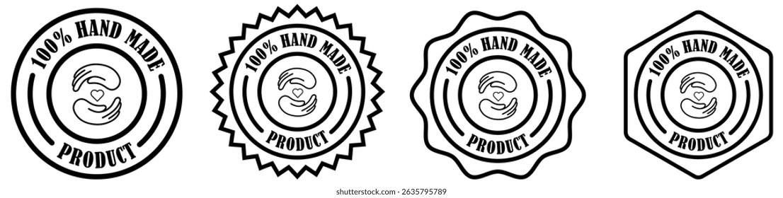 100% Original handmade autêntica etiqueta emblema em estilo diferente no fundo branco. Um vetor de rótulo de produto feito à mão. Carimbo de produto artesanal redondo. Selo feito à mão para embalagem. Ilustração vetorial