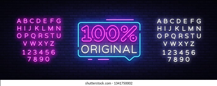 100% original neon text vector design template. 100% original neon sign, light banner design element colorful modern design trend, night bright advertising. Vector. Editing text neon sign