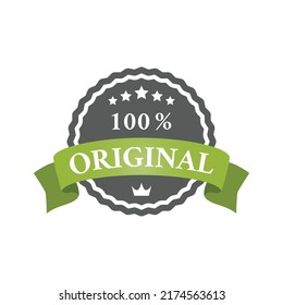 100% original product vector label. Ribbon banner rubber stamp icon.