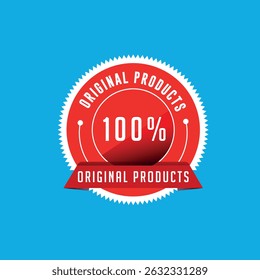 Logotipo do distintivo dos produtos 100% originais | Rótulo de garantia do produto autêntico sobre fundo azul