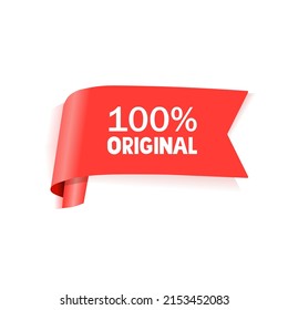 100% Original Tag. 100 Percent Original Banner Design. Flat Style Vector Illustration.