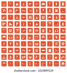100 outfit icons set in grunge style orange color isolated on white background vector illustration