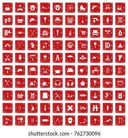 100 outfit icons set in grunge style red color isolated on white background vector illustration
