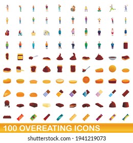 100 overeating icons set. Cartoon illustration of 100 overeating icons vector set isolated on white background