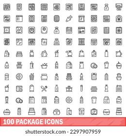 100 package icons set. Outline illustration of 100 package icons vector set isolated on white background