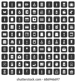 100 packaging icons set in black color isolated vector illustration