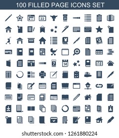 100 page icons. Trendy page icons white background. Included filled icons such as pen, house building, book, notebook, document, calendar, news. page icon for web and mobile.