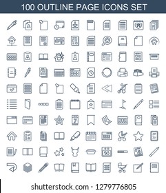 100 page icons. Trendy page icons white background. Included outline icons such as notepad, paper and pen, baby stroller, document, book, pen, paper. page icon for web and mobile.