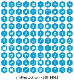 100 paint icons set in blue hexagon isolated vector illustration
