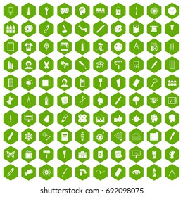100 paint icons set in green hexagon isolated vector illustration