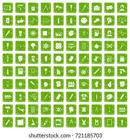 100 paint icons set in grunge style green color isolated on white background vector illustration